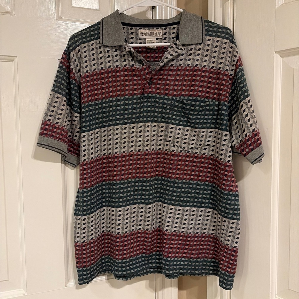 Grand Slam Mens Regular Fit Polo Shirt Multicolor Medium Geometric Cotton Blend